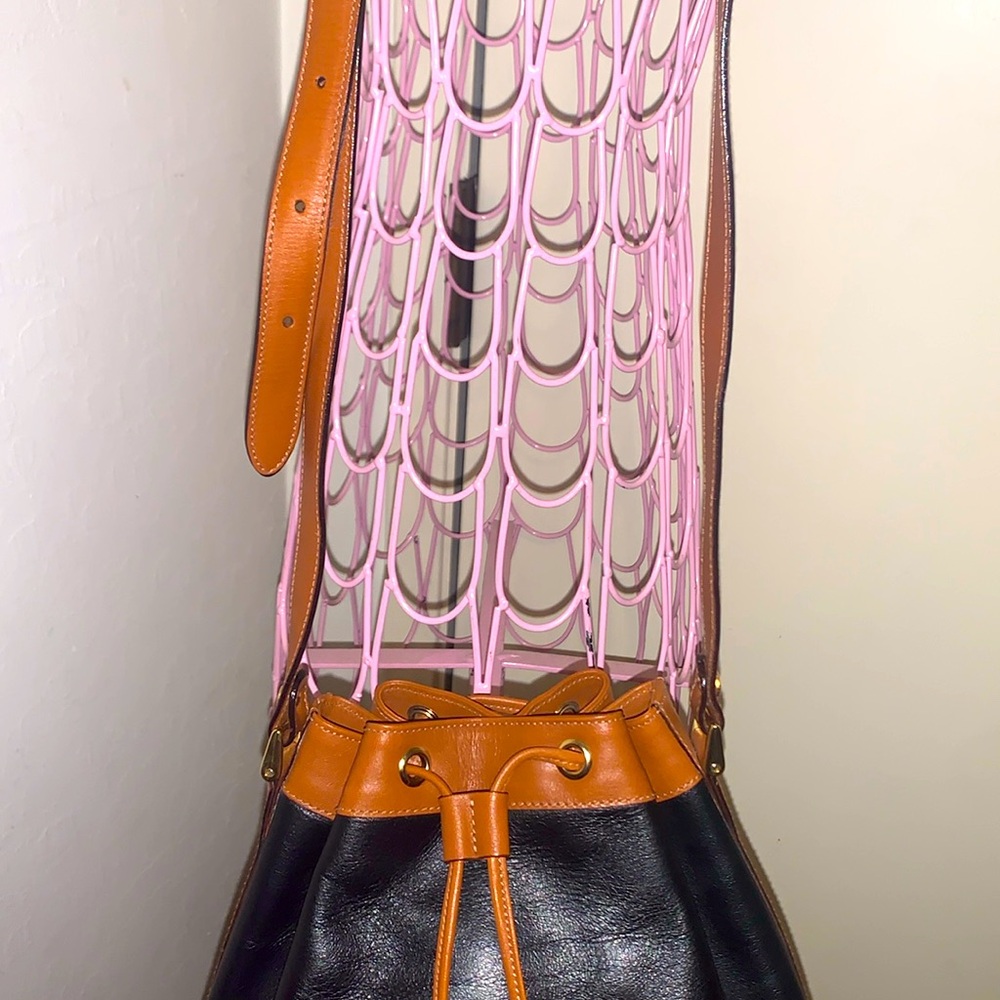 Italian Venice Simplon Orient Express Leather Bucket Bag/dustbag Black & Brown - Picture 4 of 11